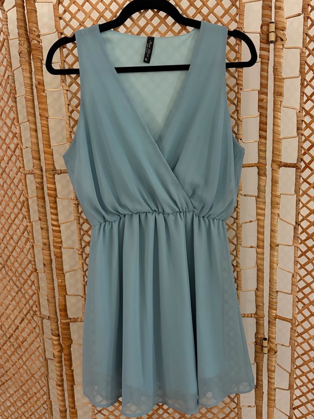 Final Touch Women’s Teal Blue Chiffon V-Neck Mini Dress